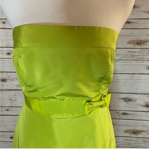 J CREW 100% Silk Lime Neon Green Strapless Cocktail Party Dress w Bow Size: 4P - Picture 3 of 10